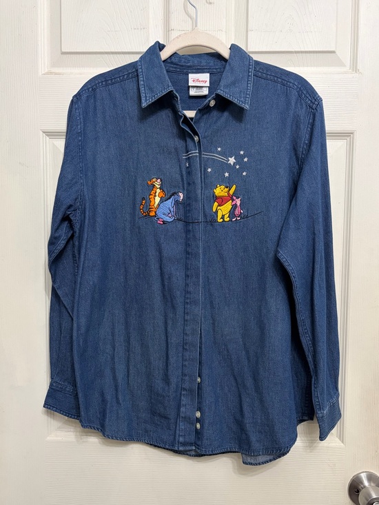 Disney Tops - Disney Winnie the Pooh Embroidered Denim Button-Up Shirt - Blue size Large
